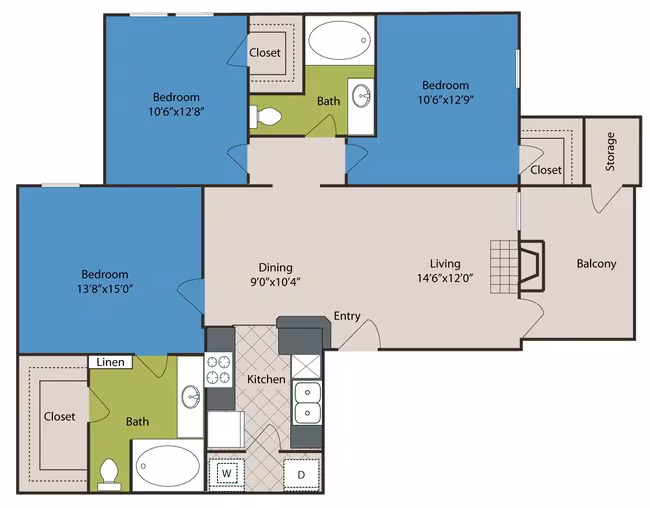 3 bedroom 2 bathroom 1181 sq ft 1512 floor plan